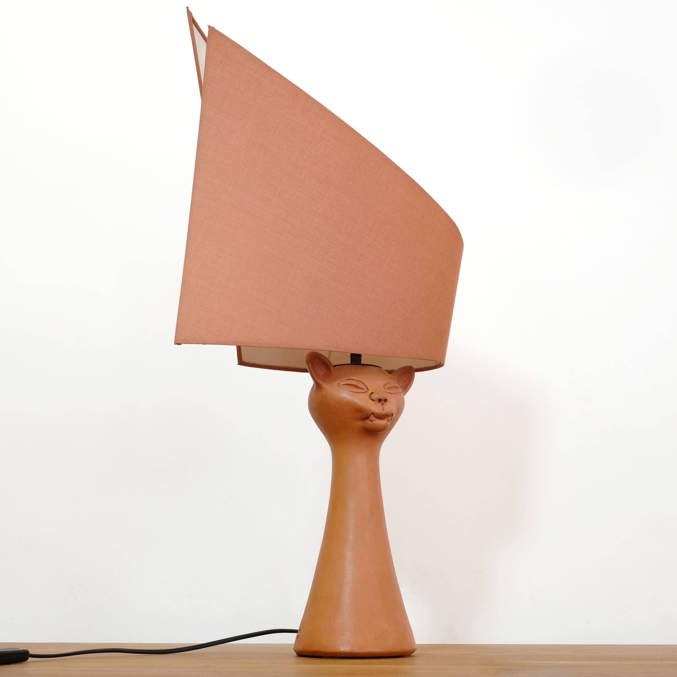 Jean Marais, terracotta cat lamp from the 70s-80s.
