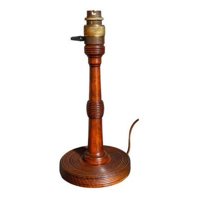 Pied de lampe art-déco en bois massif tourné années 40