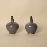 Pair of blue-glazed stoneware lamps