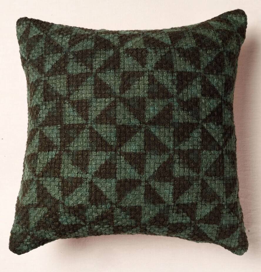 Handwoven Indian Kantha Cushion Cover in Green and Black