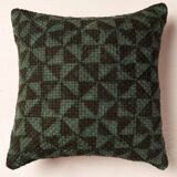 Handwoven Indian Kantha Cushion Cover in Green and Black