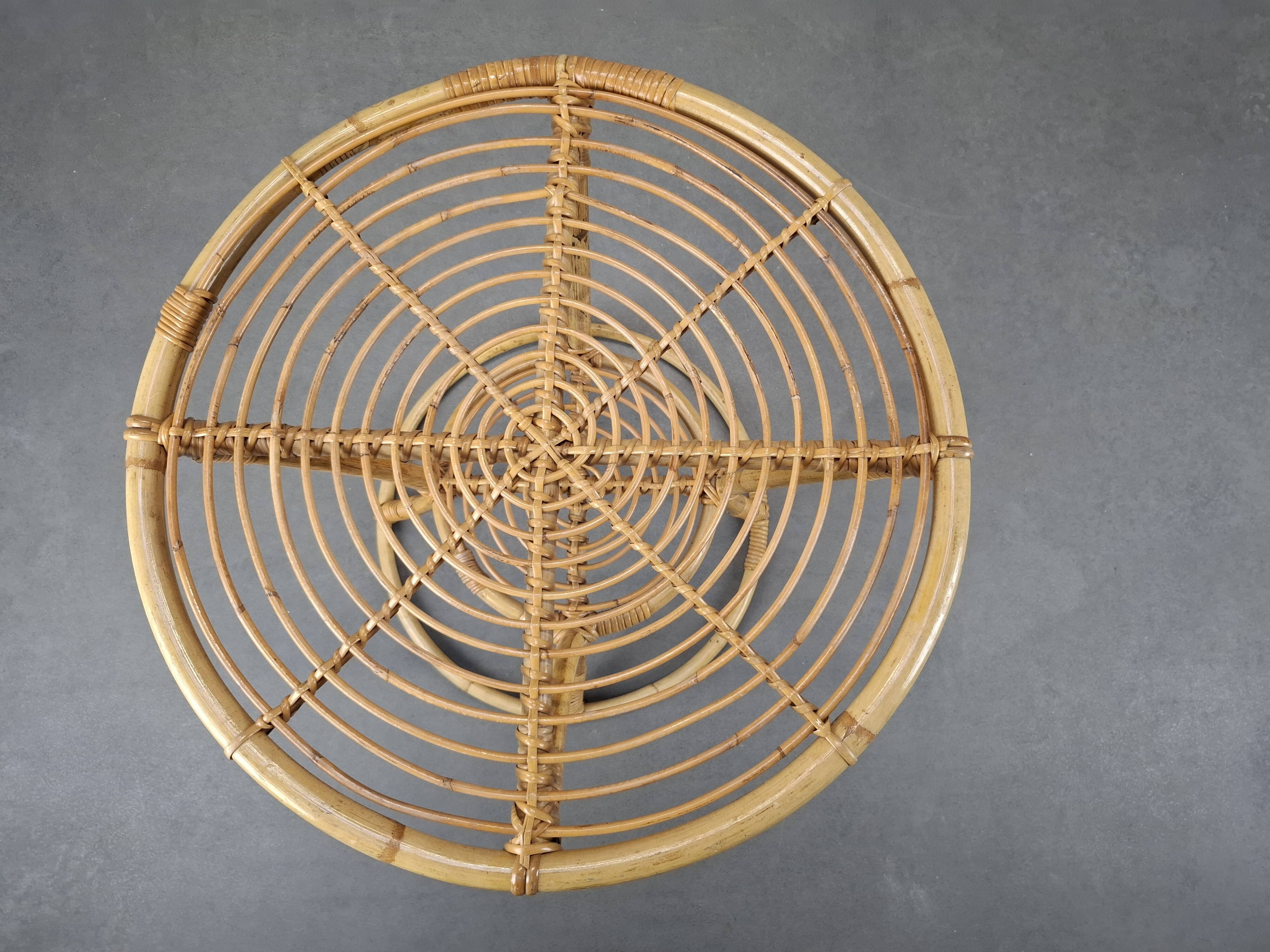 Czechoslovak Midcentury Rattan and Bamboo Side Table, 1960s