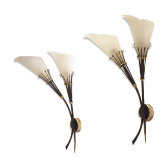 Pair of wall lamps Maison Arlus metal & brass, 1950