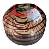 Abstract vase in smoked Murano glass and red reeds
