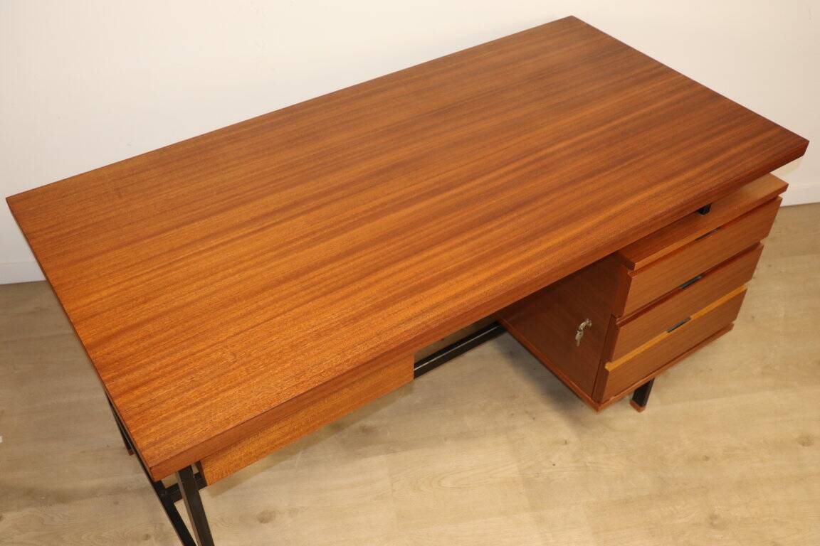 Vintage mahogany desk by Pierre Guariche edition Minvielle, 1960