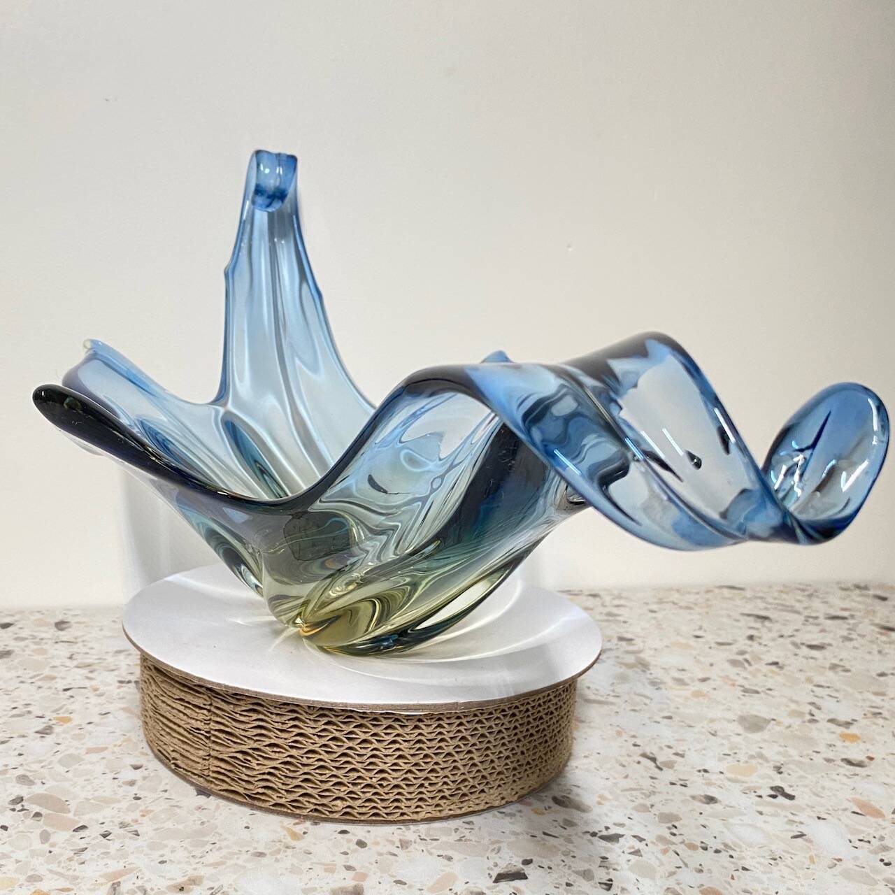 Large Murano centerbowl in blue & amber- Sommerso technique