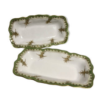 Vintage-Set of 2 green bowls with gilding-Limoges porcelain