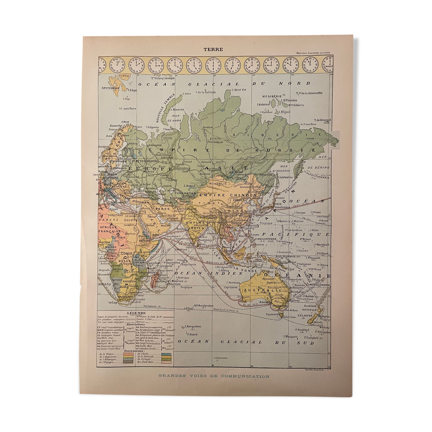 Lithography on Earth from 1897 - major communication routes, population density and religions
