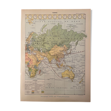 Lithography on Earth from 1897 - major communication routes, population density and religions