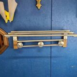 Coat rack, oak, vintage aluminum