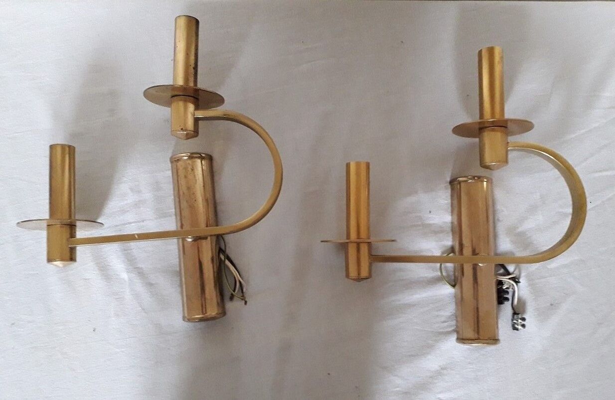 Pair of double brass wall lamps