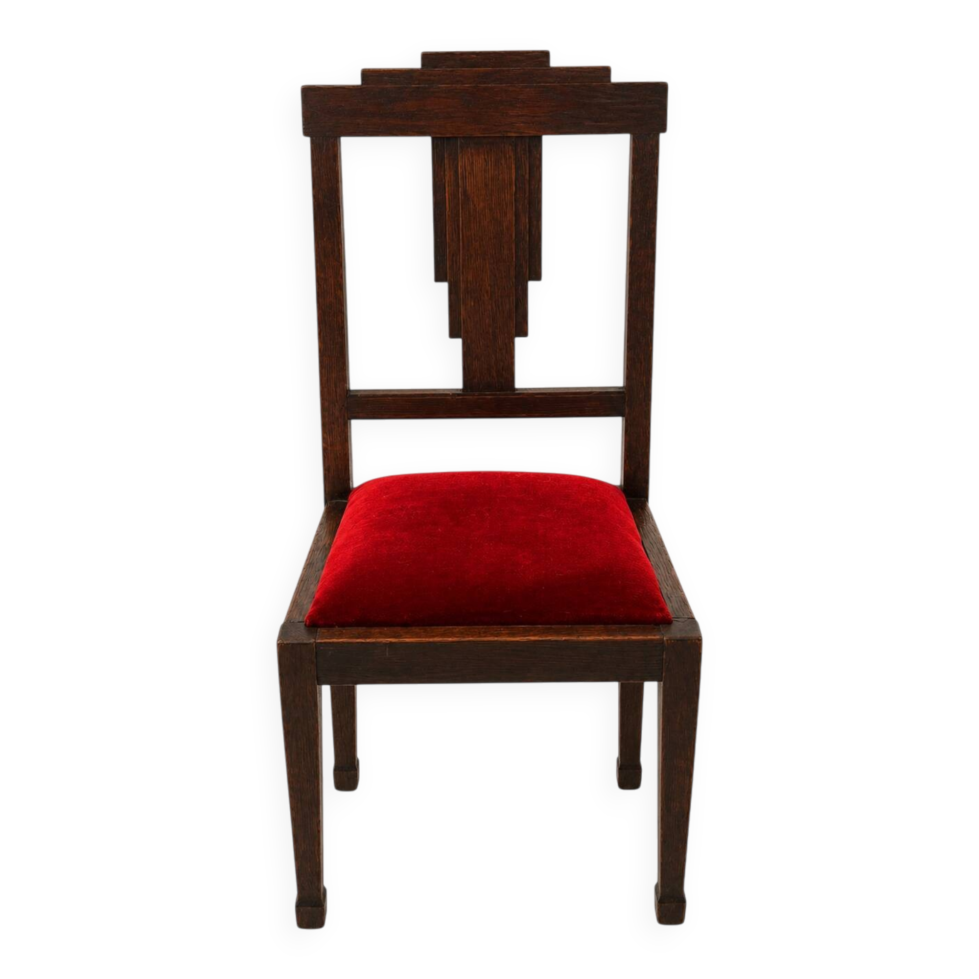 Vintage Art Deco Dining Chairs – Solid Wood & Red Velvet (Set of 4)