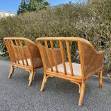 Pair of rattan and canning armchairs