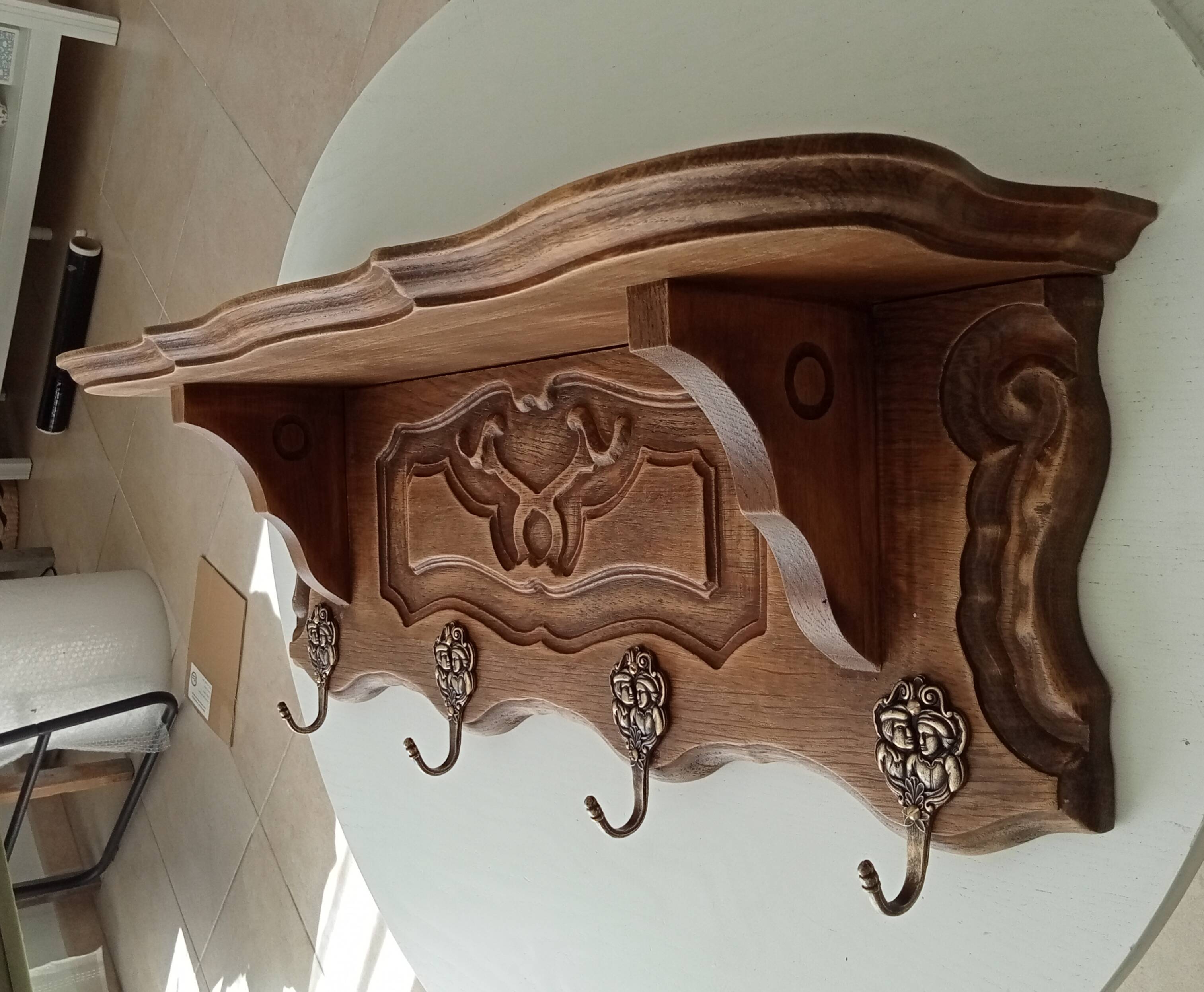 1930s oak wall coat rack