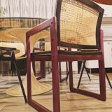 Pascal mourgue rare set de 3 fauteuils traîneaux cannés bois laqué  pour triconfort vintage 80's