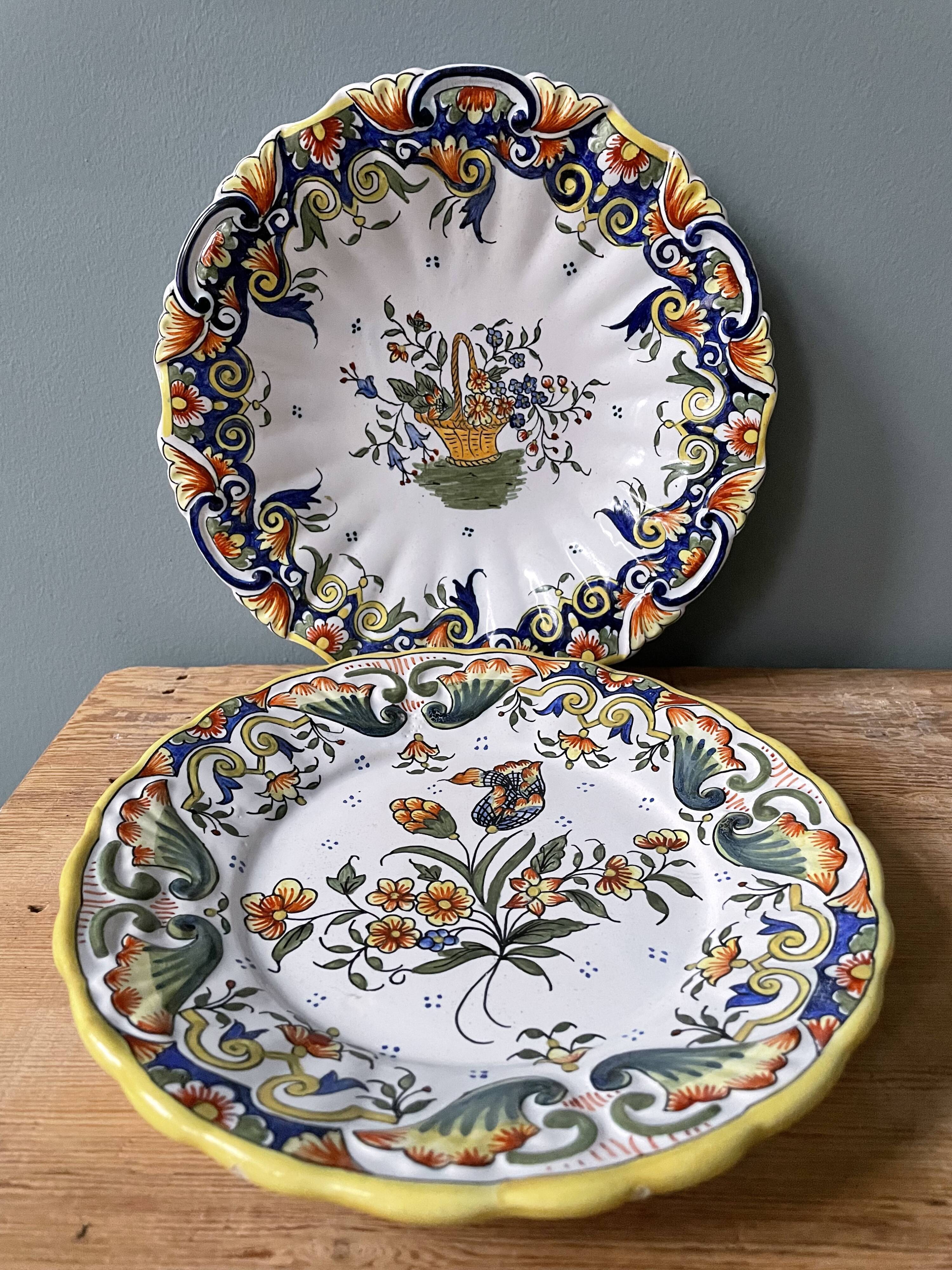 Set of 2 decorative plates in Rouen earthenware