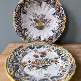 Set of 2 decorative plates in Rouen earthenware