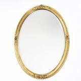 Large old oval gold leaf mirror, beveled, 64cm