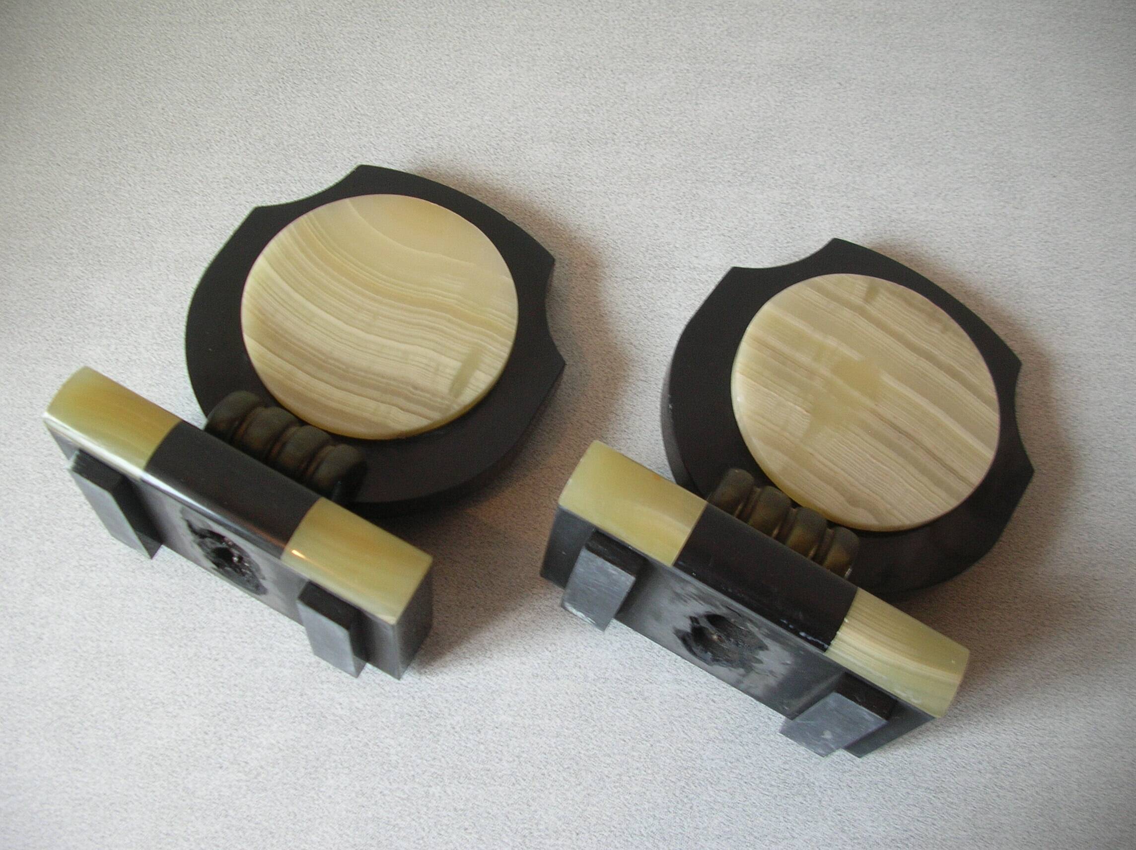 Old pair of cassolette bookends in Art Deco marble office living room vintage retro