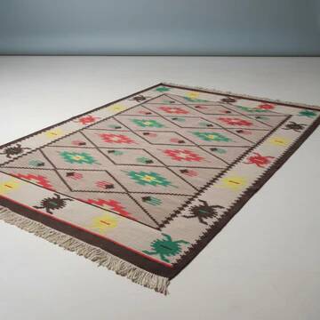 Geometric carpet typical of the 1960s, Brussels style, Kelim