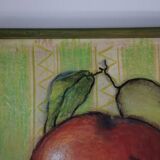 Wooden serving tray with fruit decor in green color
