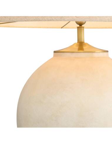 Pair of sand-colored terracotta and brushed brass table lamps