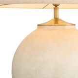Pair of sand-colored terracotta and brushed brass table lamps