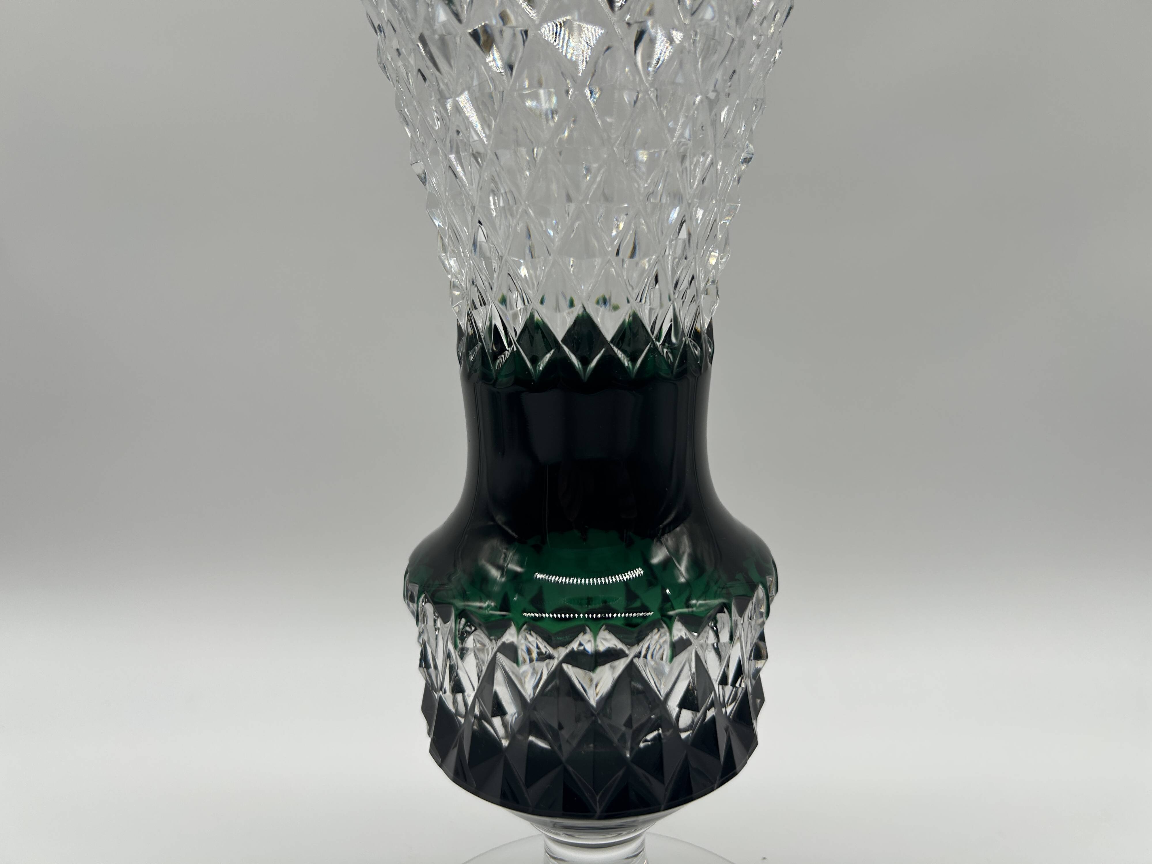 Val Saint-Lambert crystal vase, cut and lined in green