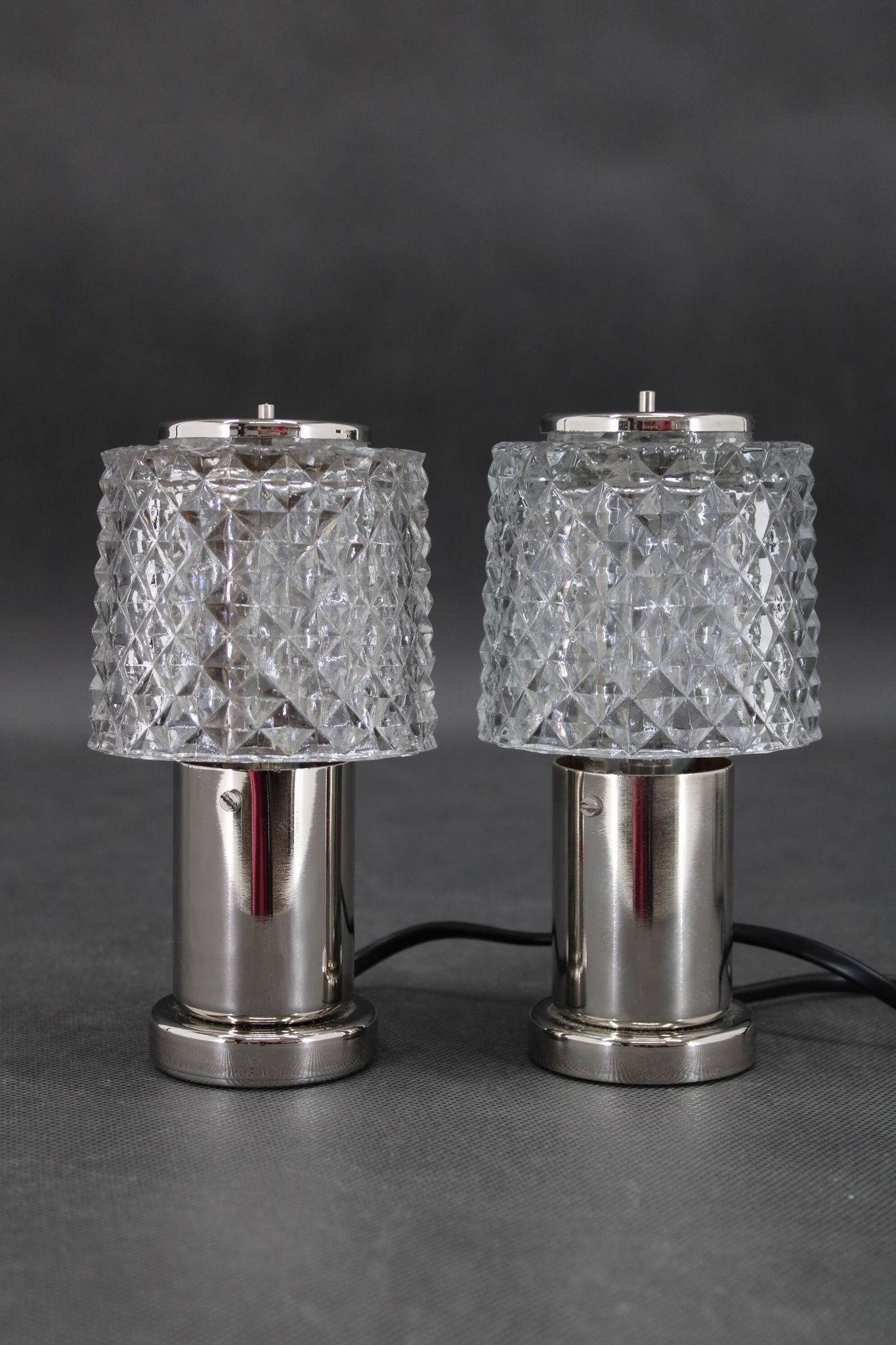 1970s Pair of Bedside Table Glass Lamps by Kamenicky Senov, Czechoslovakia