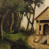 Tableau paysage de campagne huile sur toile du 19ème siècle