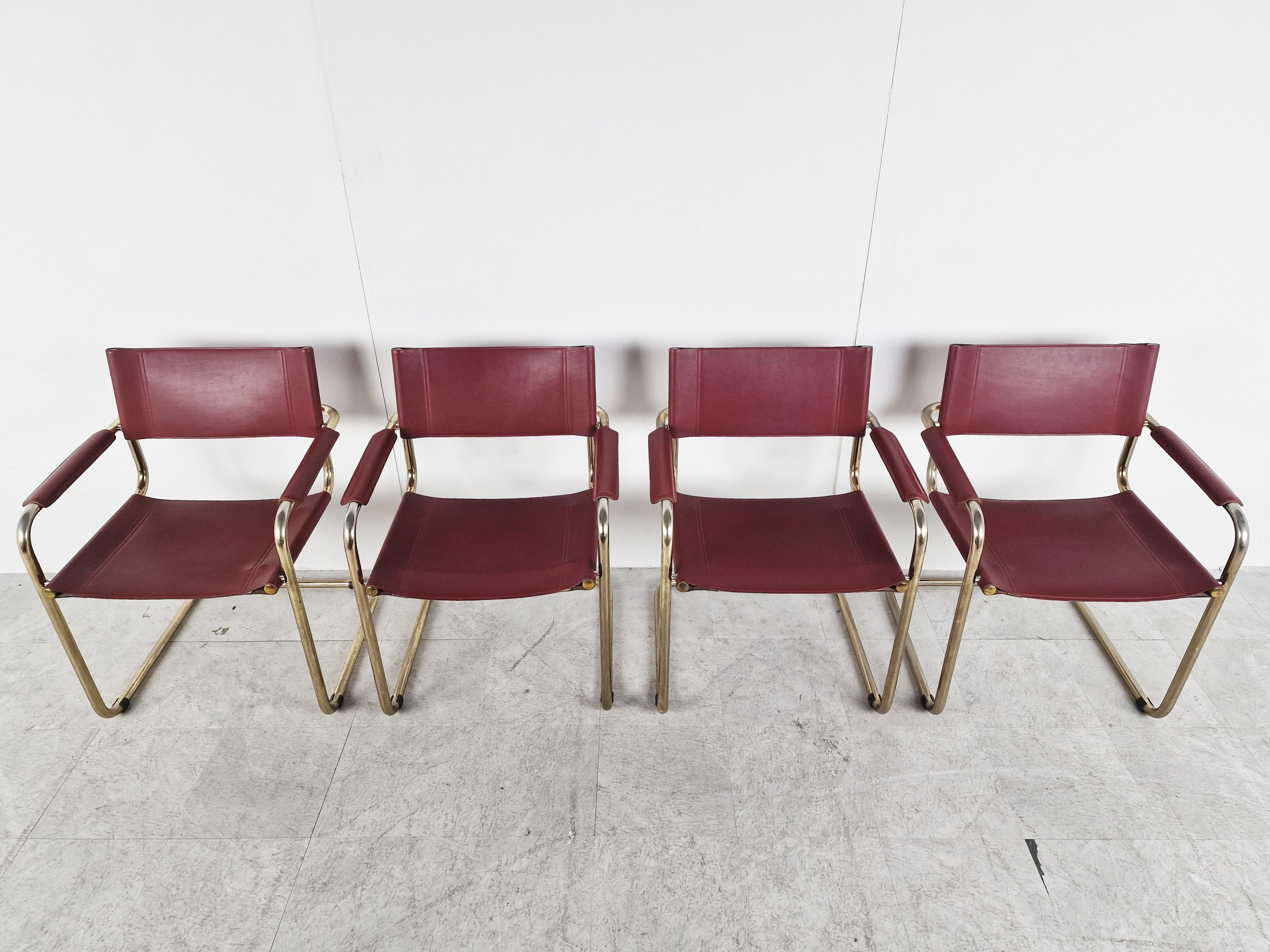 Red leather bauhaus design dining chairs - 1980