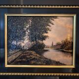 Limoges enamel painting "Landscape" signed P. BONNET