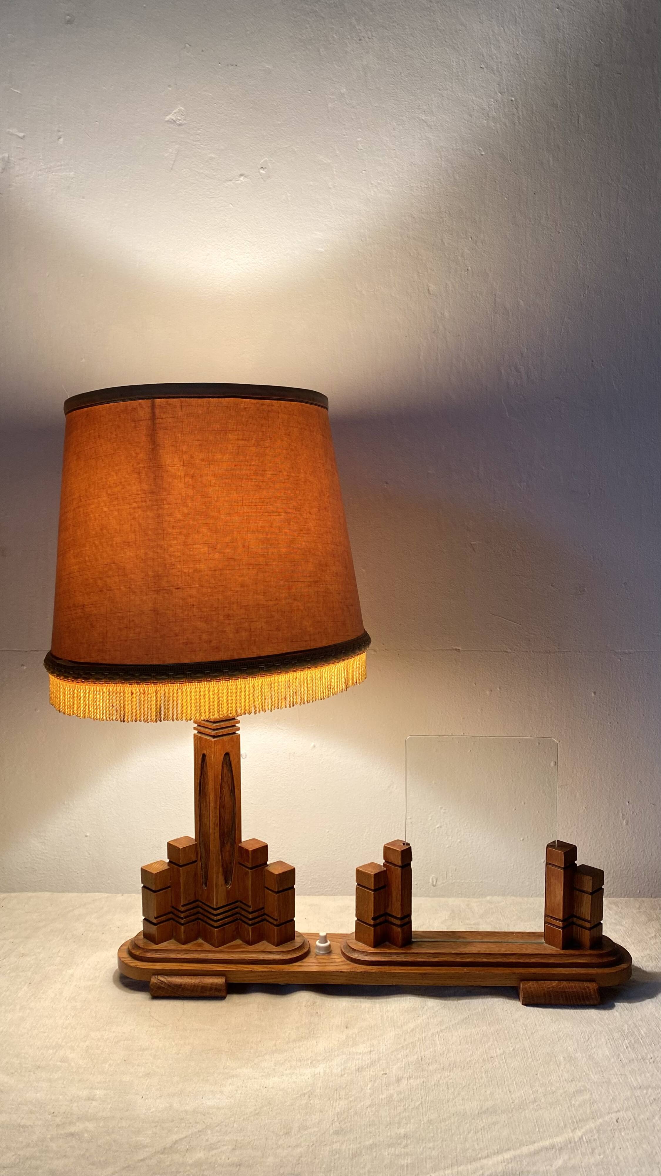 Art deco wooden lamp with photo holder