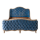 140x190 Louis XV bed in blue tufted velvet