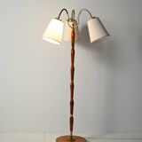 Lampadaire à trois bras en teck et laiton, Scandinavie, années 1940-1950