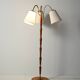 Three-arm teak and brass floor lamp, Scandinavia, 1940s–50s