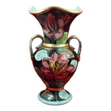 Flowered vase with gold accents or Vallauris, approximately 30 cm - signature to be identified.