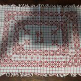 Red checkered cotton tablecloth with fringes