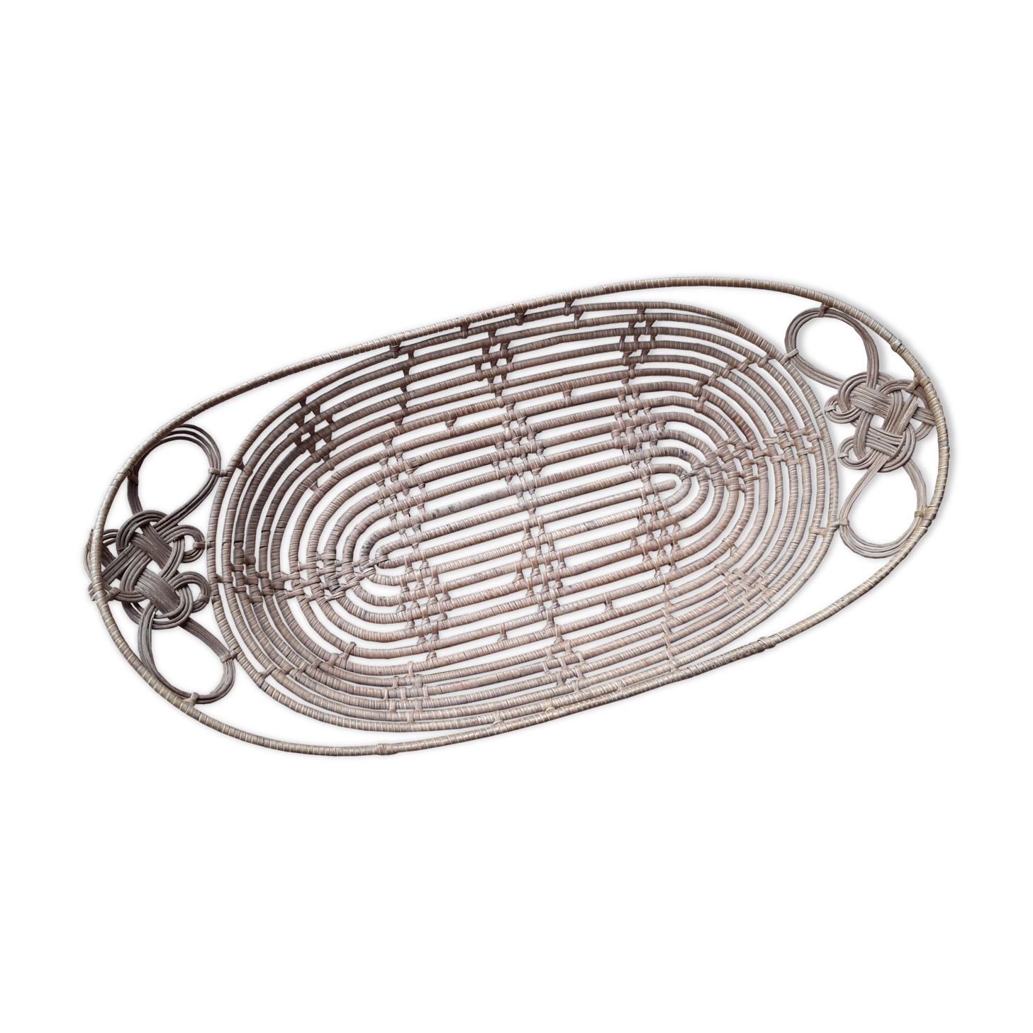 Small table basket braided in rafia and wicker, circa 1930