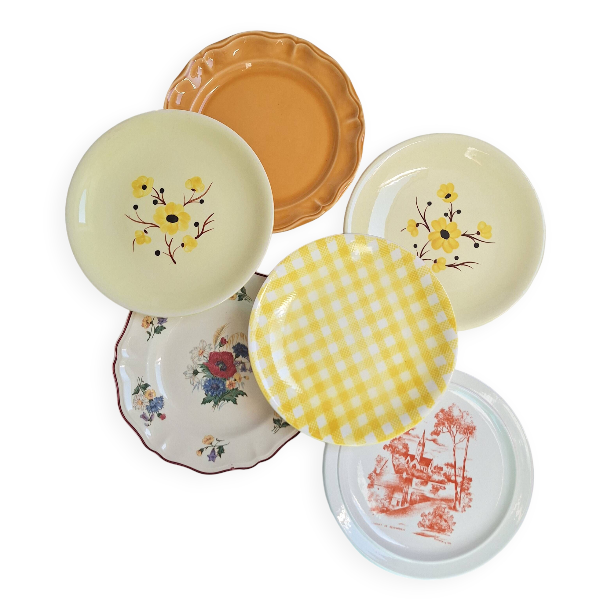 Vintage yellow orange and white dinner plates