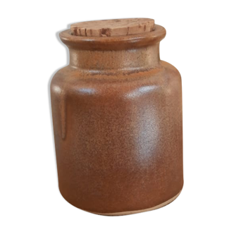 Old sandstone mustard pot and its soliflore cork - vintage