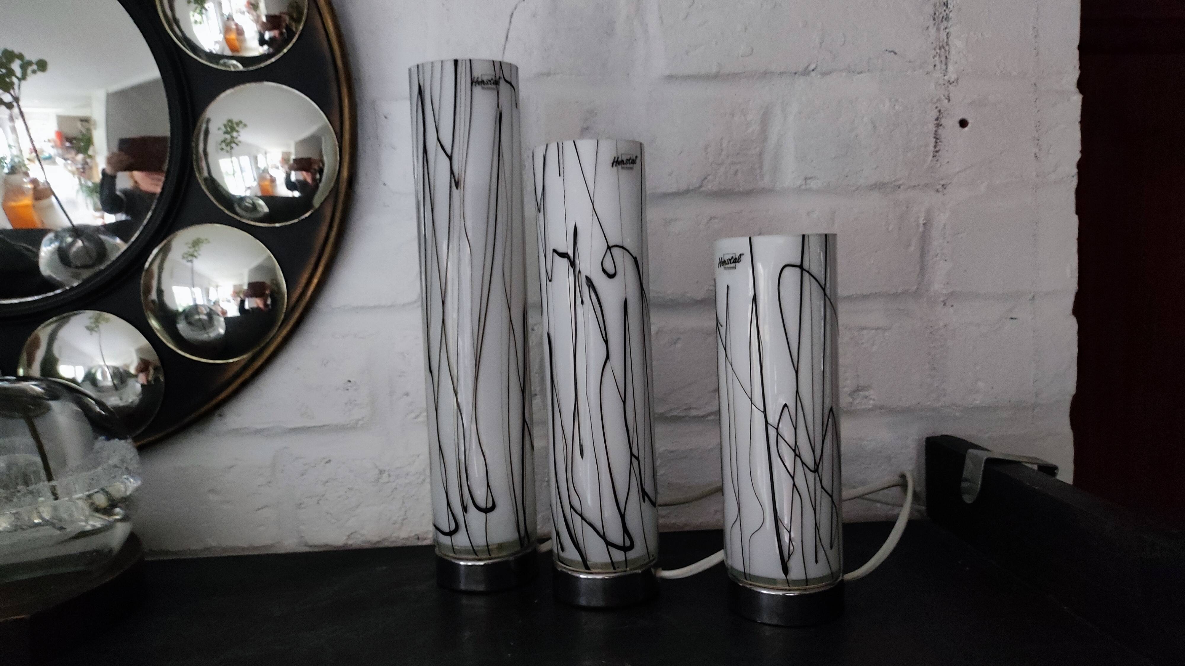 3 glass table lamps by Herstal, Denmark 1980