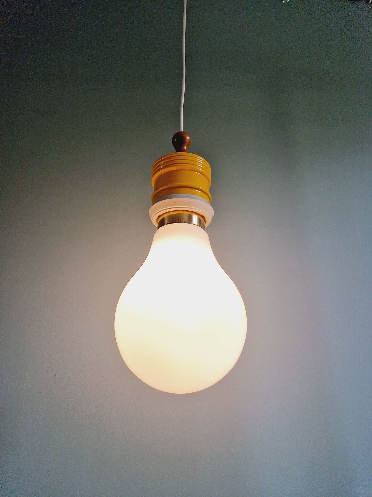 Opaline bulb pendant light, Metalarte, 1980s