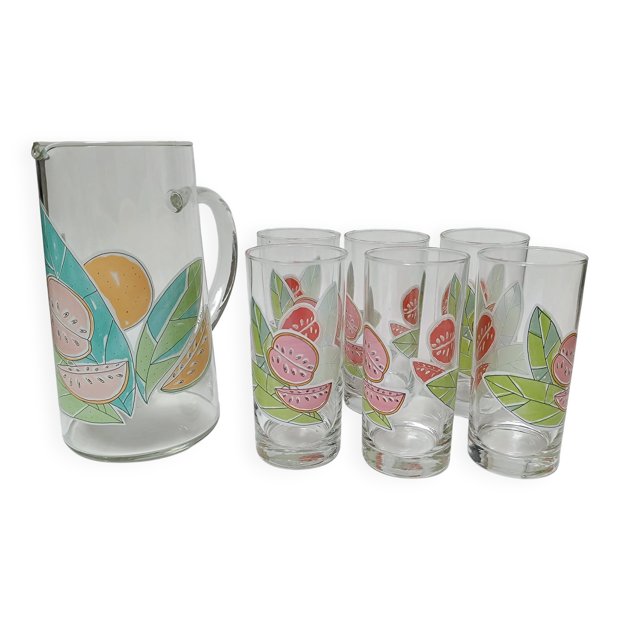 6 verres + carafe à orangeade