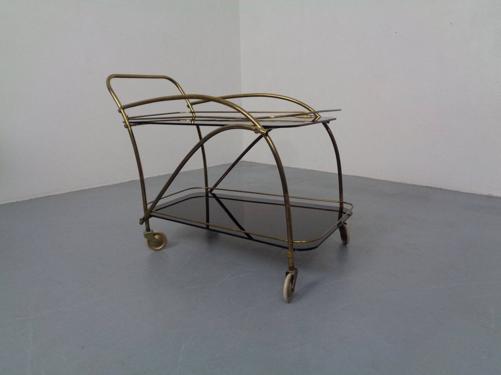 Mid-Century French Brass & Glass Serving Bar Cart, 1960s
