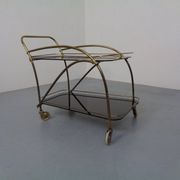 Mid-Century French Brass & Glass Serving Bar Cart, 1960s
