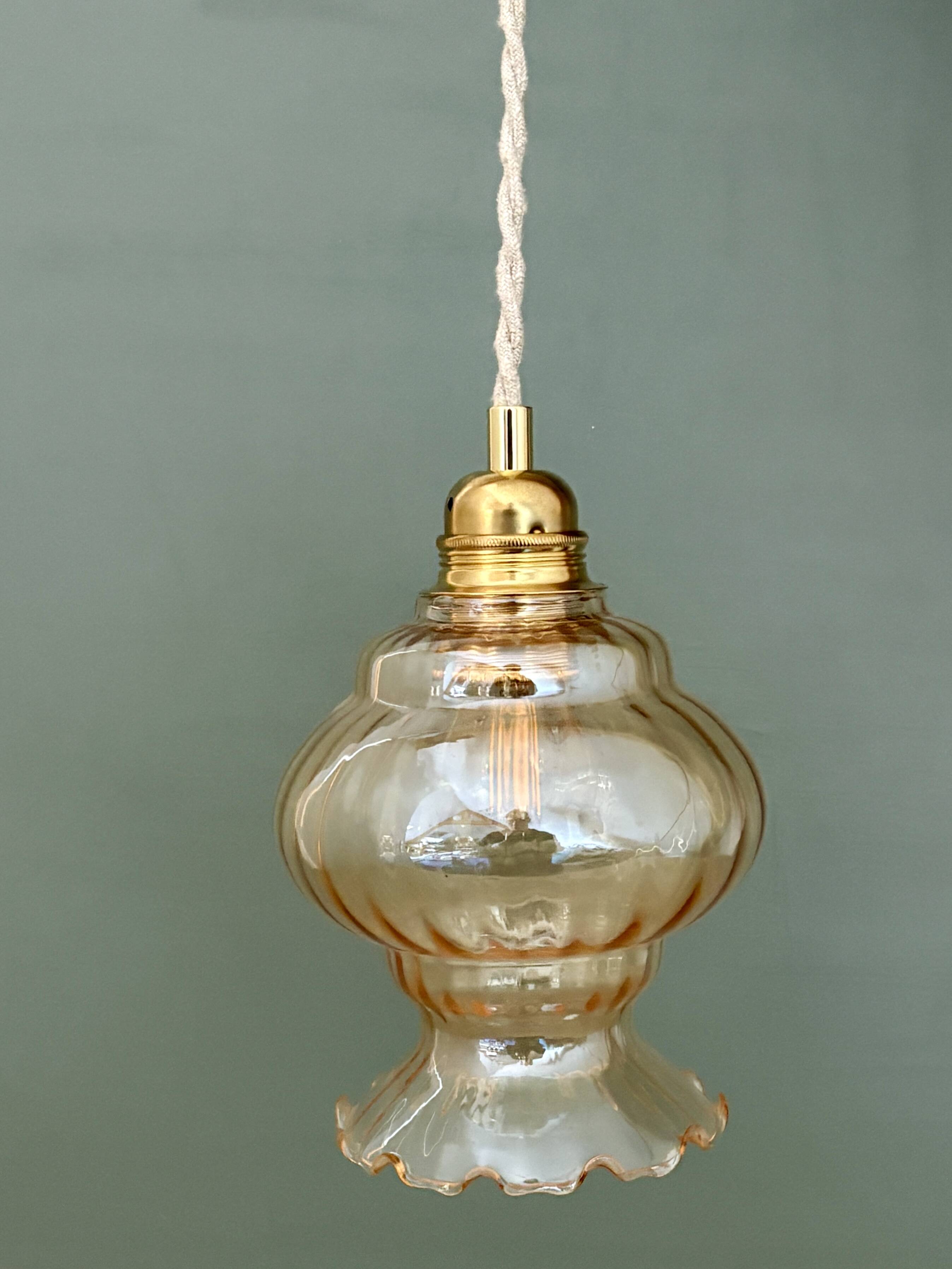 Vintage amber glass globe pendant light
