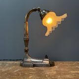 Antique art nouveau table lamp with frosted glass shade