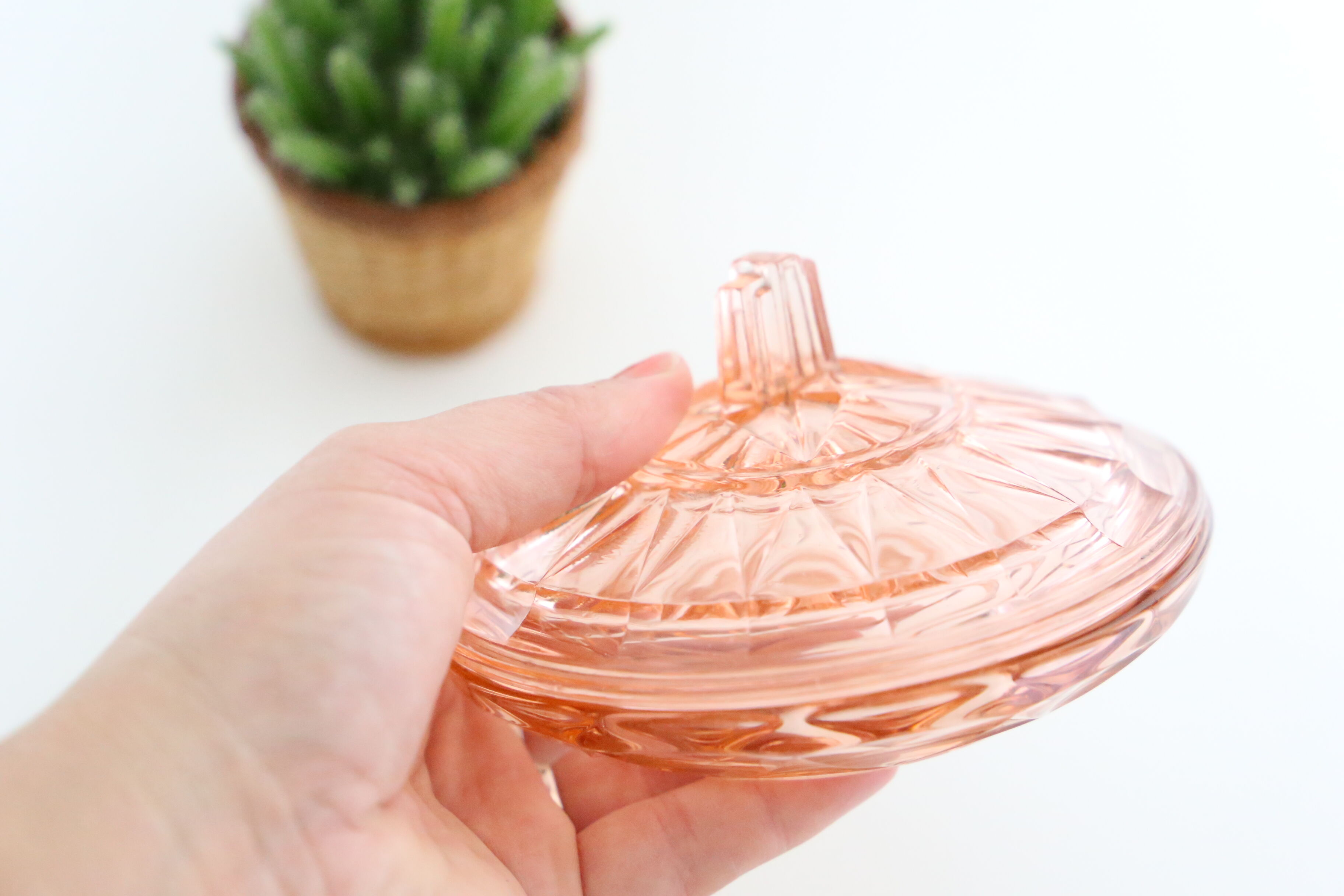 Pretty empty pink glass pocket, molded glass