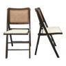 Série de deux chaises pliantes vintage en bois et cannage